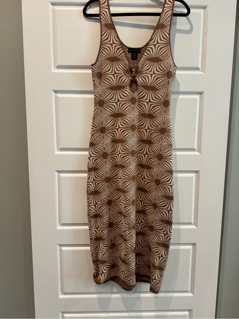 House of Harlow 1960 brown cream geometric cutout knit dress - Picture 2 of 6